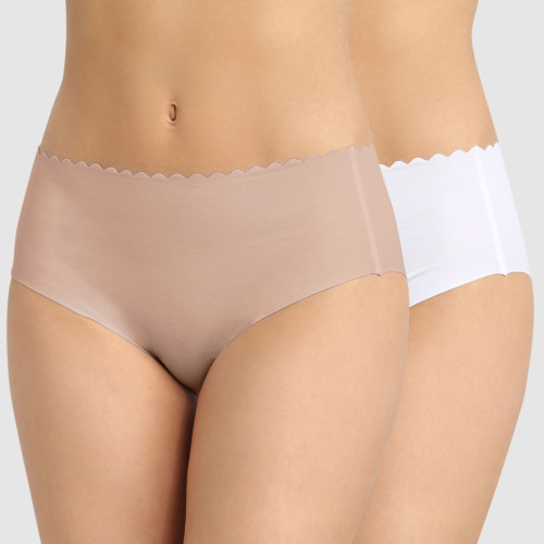 Dim - Lot de 2 culottes taille haute nude/blanche - Body Touch Dim - Promos lingerie sculptante femme
