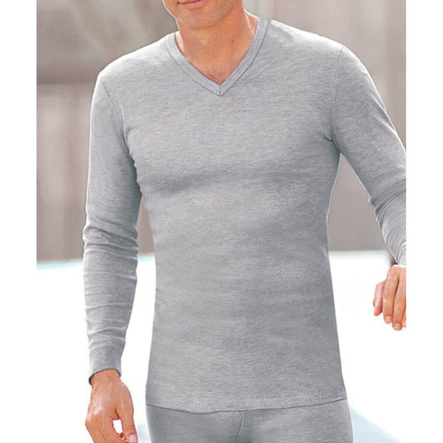 Damart - Tee-shirt manches longues col V en mailles gris - Damart Vêtements Hommes