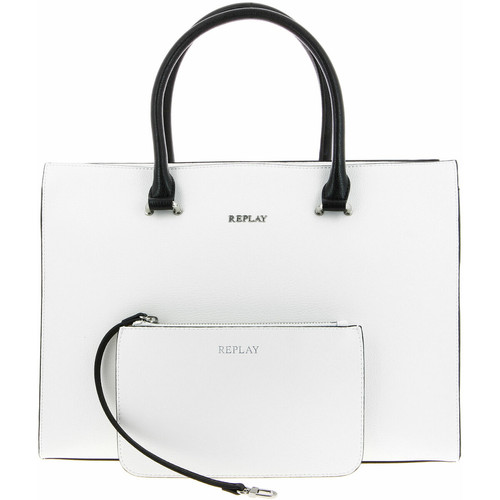 Replay - Cabas avec Pochette intégrée - Zippé Blanc - Promo Sac, ceinture, porte-feuille