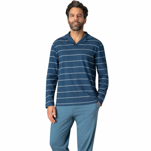 Eminence - Ensemble pyjama col T pour homme en Coton Bio bleu - Promo Sous-vêtement & pyjama