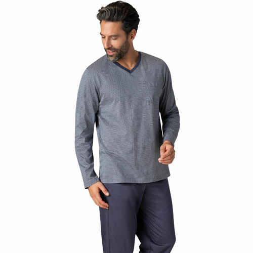 Eminence - Pyjama long col V gris pour homme en coton Mercerisé  - Eminence - Underwear