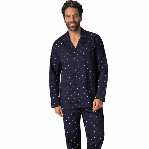 Eminence - Pyjama long ouvert Chaine & Trame bleu en coton pour homme  - Promo Sous-vêtement & pyjama