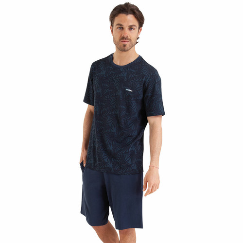 Athéna - Pyjama court Easy Print bleu en coton pour homme  - Promo Sous-vêtement & pyjama