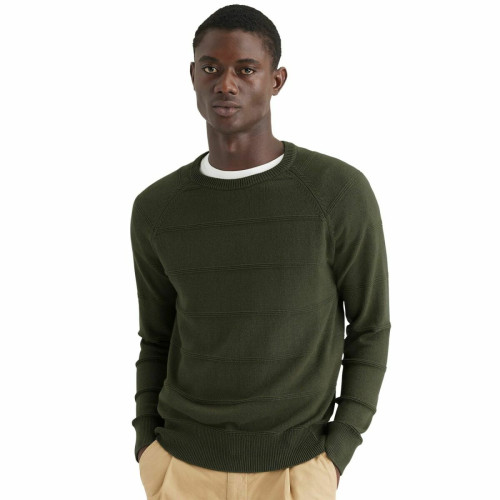 Dockers - Sweatshirt col rond vert olive en coton - La Mode Homme Dockers