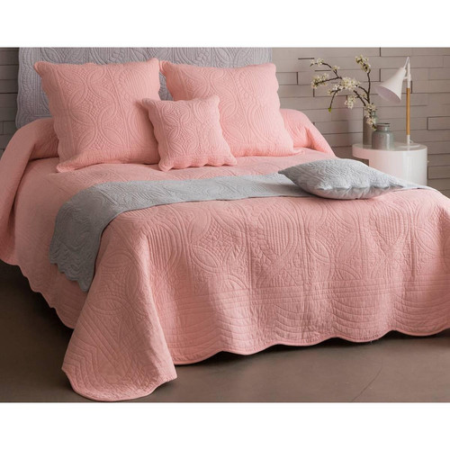 Becquet - Boutis BAILLARGUES rose clair en coton - Couvre lits jetes de lit rose