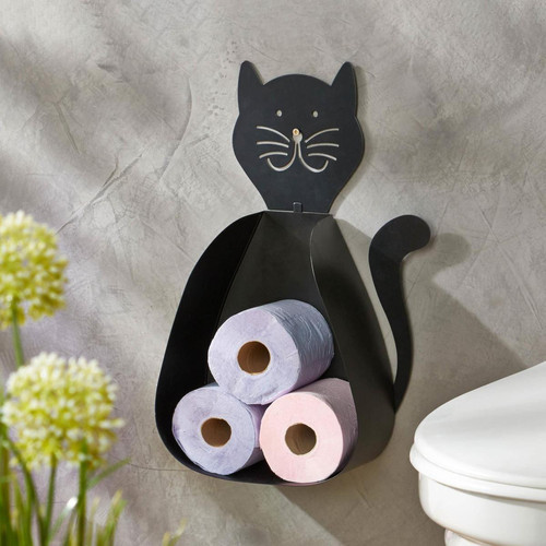 Becquet - Range papier toilette en métal Chat noir - Linge de bain Becquet
