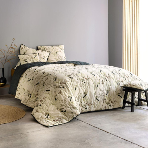 Becquet - Boutis en coton imprimé beige crème - Couvre lits jetes de lit imprime