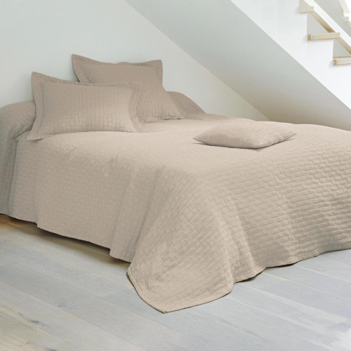 Becquet - Jeté de lit coton tissu jacquard Beige - Jetés de lit ou de canapé