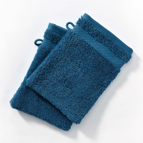 Lot de 2 gants de toilette en coton éponge ATLANTIQUE Bleu pacifique Becquet Linge de maison