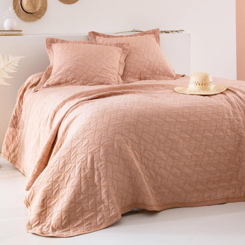 Becquet - Jeté de lit réversible CURVES orange en coton - Promo Plaid Design