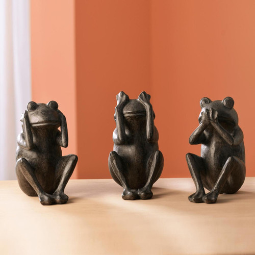 Set de 3 statuettes grenouilles de la sagesse en résine KERMIT noir Noir Becquet Meuble & Déco