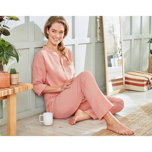 Becquet - Pyjama GAZELONG rose clair en coton - Loungewear Becquet