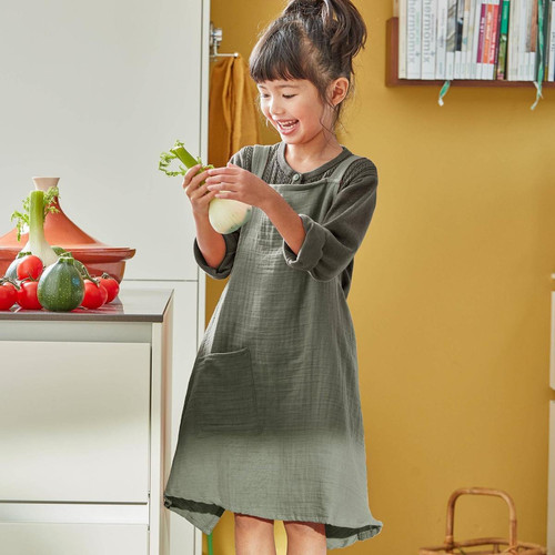 Tablier de cuisine pour enfant en coton MYKID Vert kaki  Becquet Linge de maison