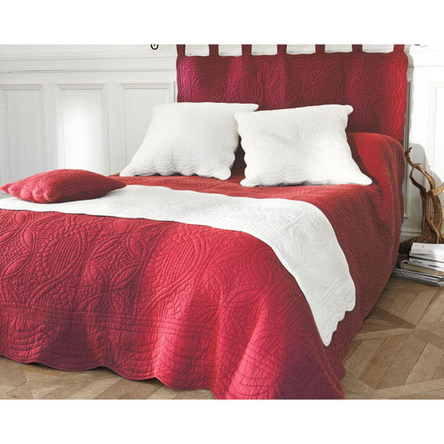 Becquet - Tête de lit en boutis uni coton Becquet - Rouge - Literie matiere naturelle