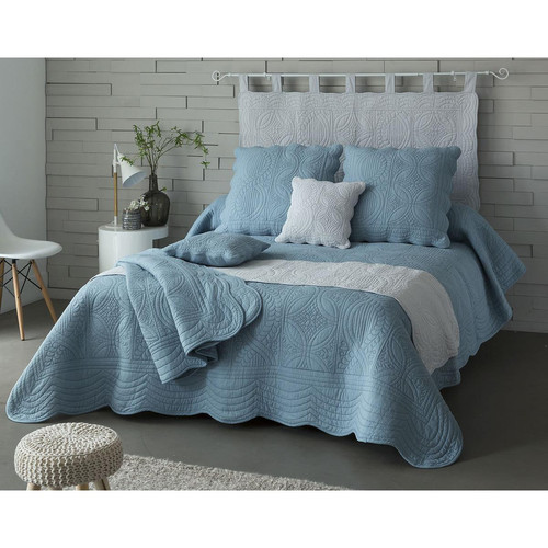 Becquet - Tête de lit en boutis uni pur coton Becquet - bleu grisé - Literie matiere naturelle