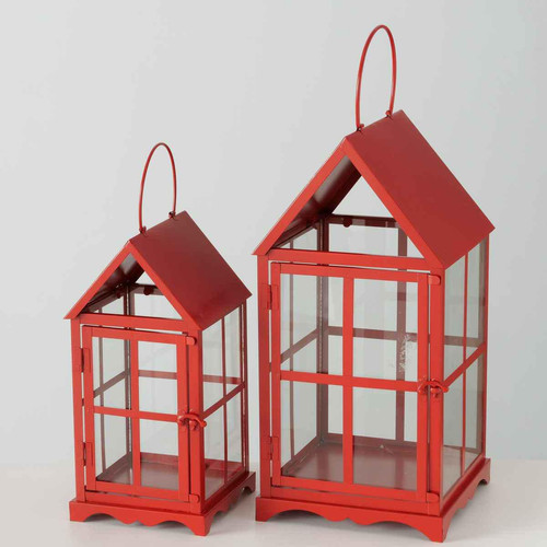 Boltze - Lot de 2 Lanternes d'Intérieur Greg En Métal Rouge - Meuble Et Déco Design