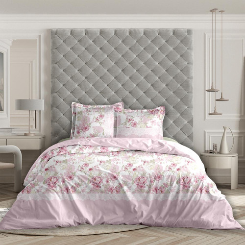 Calitex - Parure romance rose 220 x 240 cm avec 2 taies de 65X65 - Parure de lit