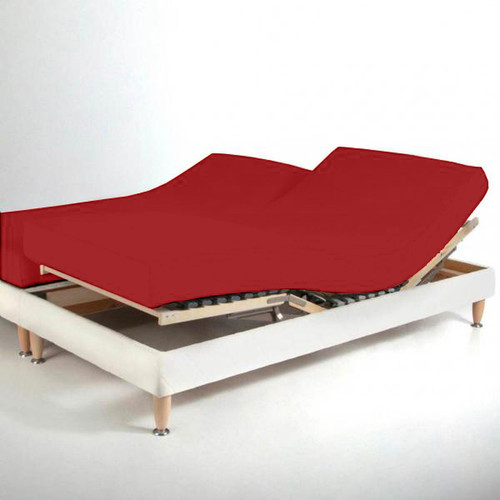 3S. x Tertio (Nos Unis) - Drap-housse sommier articulé coton TERTIO® - Rouge Carmin - Linge de lit rouge