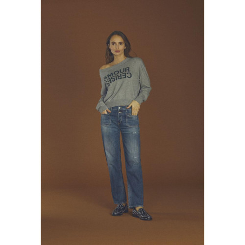 Le Temps des Cerises - Jeans mom 400/18, 7/8ème bleu en coton Tess - Jean taille haute femme