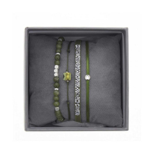 Les Interchangeables - Bracelet Les Interchangeables A38627 - Bracelet Tissu Vert Cristaux Swarovski - Bracelet femme