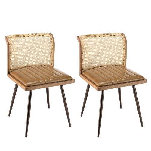 Macabane - Lot de 2 chaises avec assise matelassée en cuir et en bois de mangier MARCEL Marron - Chaise Et Tabouret Et Banc Design