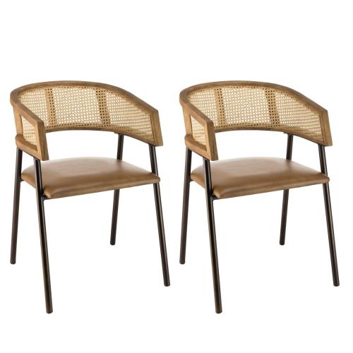 Macabane - Lot de 2 fauteuils assise cuir  - Chaise marron