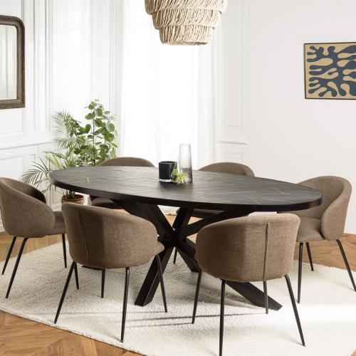 Macabane - Table à manger plateau ovale effet pierre motifs dorés BASILE  - Macabane meubles & déco