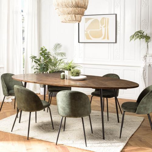 Macabane - Table à manger ovale plateau chevrons KIARA  - Table Design