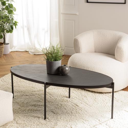 Macabane - Table basse ovale noire effet pierre pieds en métal BASILE - Macabane meubles & déco
