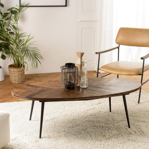 Macabane - Table basse ovale plateau chevrons KIARA  - Table Basse Design