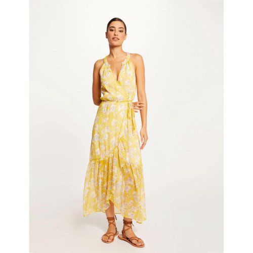 Robe longue portefeuille imprimé floral jaune Morgan Mode femme