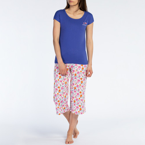 Ensemble Pyjama Femme Corsaire - Haut uni et bas imprimé bleu Naf Naf homewear Mode femme