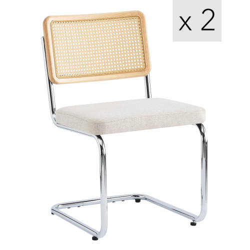 Nordlys - Lot de 2 chaises industrielles metal cannage rotin - beige - Chaise Design