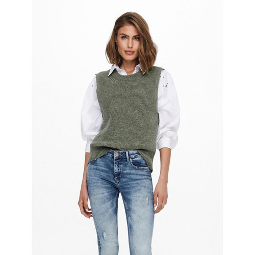 Only - Gilet Col rond Sans manches vert Cléo - Pull femme