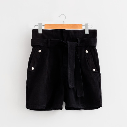 Short paperbag denim Noir en coton Outside In Mode femme