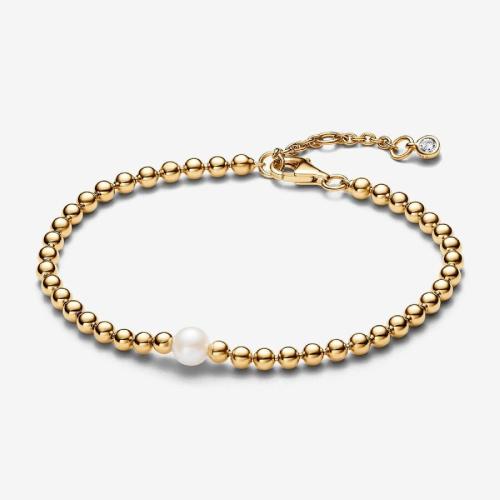 Bracelet perlé doré à l'or fin femme avec perle et zircone Pandora Timeless Pandora Mode femme