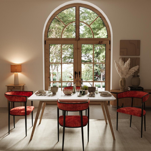 POTIRON PARIS - Chaise de salle à manger design avec dossier arrondi en velours AURORE ocre  - Promo La Salle A Manger Design