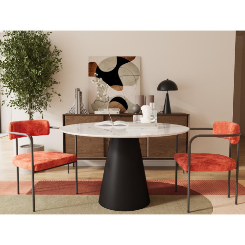 POTIRON PARIS - Chaise de salle à manger tapissée avec accoudoirs en velours BARBARA ocre - Promos Chaises Et Tabourets Et Bancs Design