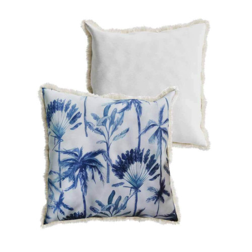 POTIRON PARIS - Coussin carré à motifs feuillage tropical bleu  - Promos Déco textile