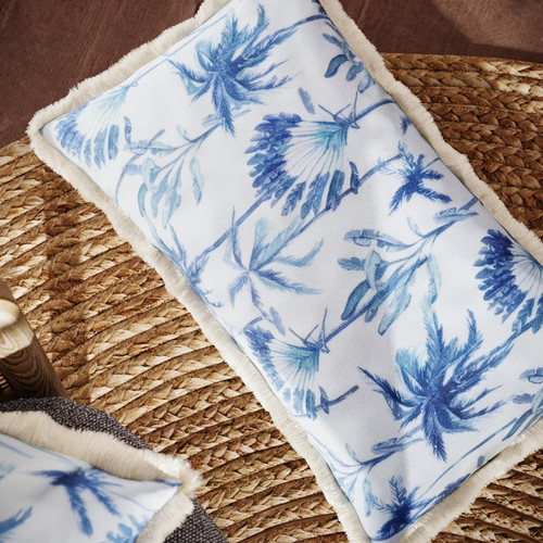 POTIRON PARIS - Coussin rectangulaire à motifs feuillage tropical bleu  - coussins imprimés