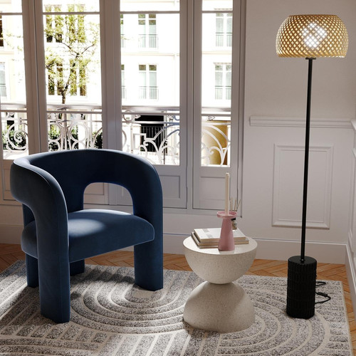 POTIRON PARIS - Fauteuil de salle à manger en velours ALFRED bleu  - Fauteuil bleu design