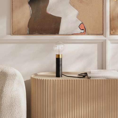 Lampe de table cylindrique rétro chic en métal noir et doré VOLTAIRE Noir POTIRON PARIS Meuble & Déco