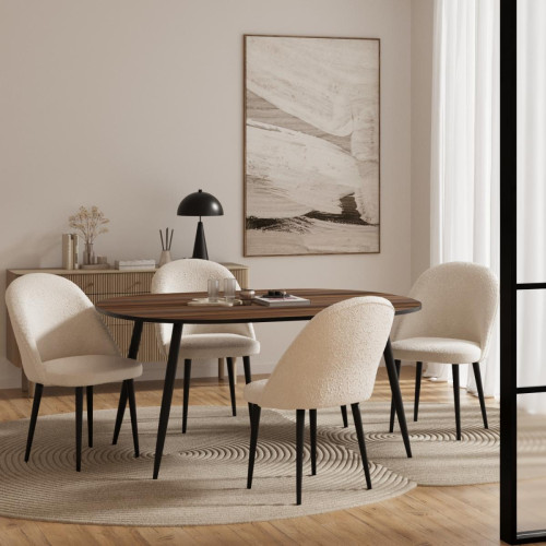 POTIRON PARIS - Lot de 2 chaises tissu bouclette gris-crème et en métal noir NINA - Promo La Salle A Manger Design