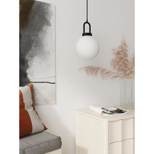 Lampe suspension vintage à globe blanc et métal noir LAFAYETTE Noir POTIRON PARIS Meuble & Déco
