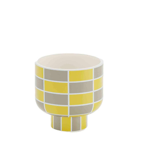 POTIRON PARIS - Vase rond céramique motifs damiers jaune  - Promo Objets Déco Design