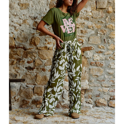 Pantalon PURLO feuillage vert en viscose La Petite Etoile Mode femme