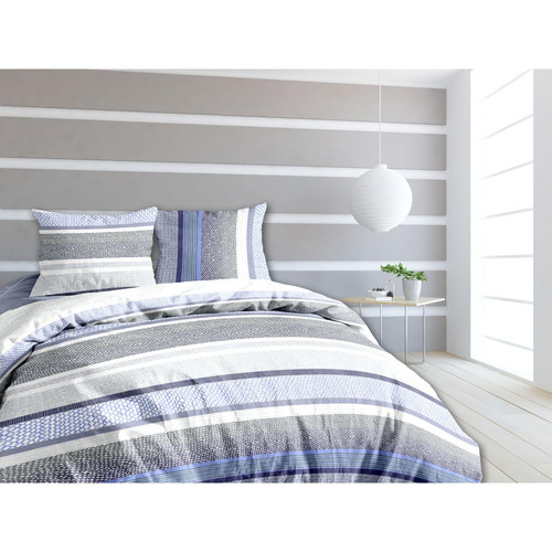 Une nuit douce - Parure de lit 240 x 220 cm GRAPHO Bleue - Parures de lit imprimees