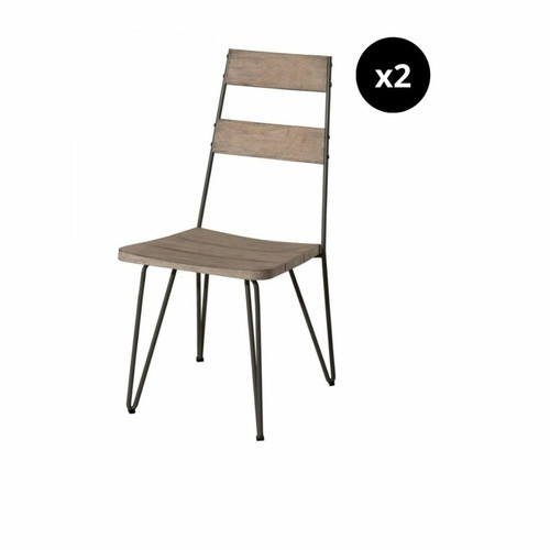 Ensemble de 2 chaises de jardin scandinaves en bois Teck teinté grisé et métal MACABANE Meuble & Déco